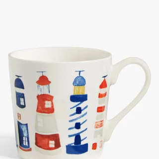 Taza de cerámica con faros costeros, 330 ml, multicolor