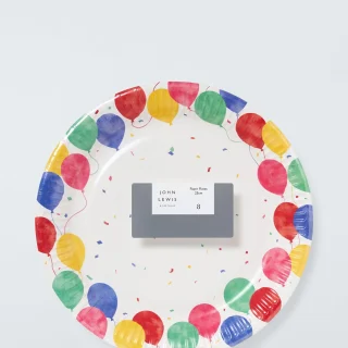 Paquete de 8 globos y platos de papel multicolor