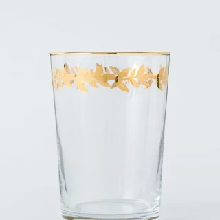 Vaso de vidrio con borde de hoja, 500 ml, transparente, dorado