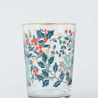Vaso de cristal transparente multicolor con diseño de follaje navideño, 500 ml