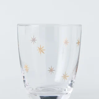 Vaso de cristal grabado con estrella, 365 ml, dorado transparente