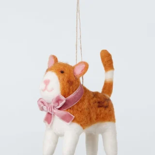 Adorno de fieltro para árbol de Navidad: Gato con lazo, diseño de reliquia espléndida.