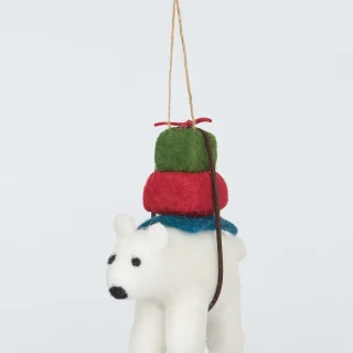 Oso polar con regalos, decoración de fieltro para árbol de Navidad de las antiguas maravillas
