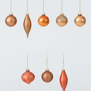 Caja de 20 adornos de vidrio surtidos de cobre