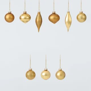 Caja de 20 adornos de cristal surtidos dorados