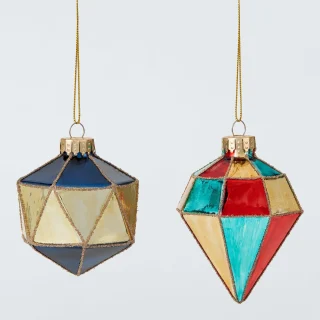 Caja de 9 adornos de cristal en forma de diamante