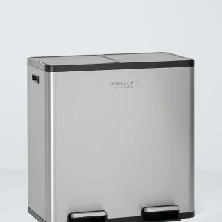 Contenedor de reciclaje de 2 secciones con asas, 80 L, acero inoxidable cepillado