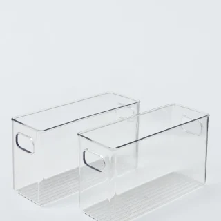 Caja de almacenamiento de plástico transparente, estrecha, juego de 2