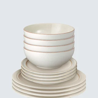 Vajilla de gres Denby Heritage Atrium de 12 piezas, color natural