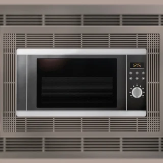 Emuca Marco para microondas, para encastrar en mueble de cocina, módulo 600mm, 600x400mm, Plástico, Níquel satinado