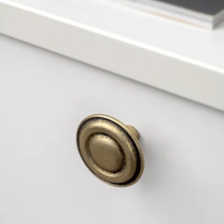 Emuca Lote de 25 pomos para mueble Luanda, diámetro 33mm, Zamak, Oro viejo