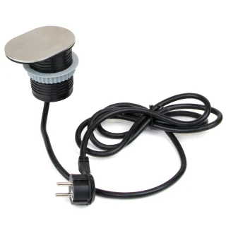 Emuca Multiconector con tapa deslizante Vertikal Flat 60, diámetro 60mm, 1 enchufe Schuko, 1 USB tipo A, Acero inoxidable