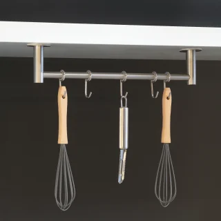 Emuca Colgador adhesivo de cocina con 5 ganchos Supra, Acero inoxidable