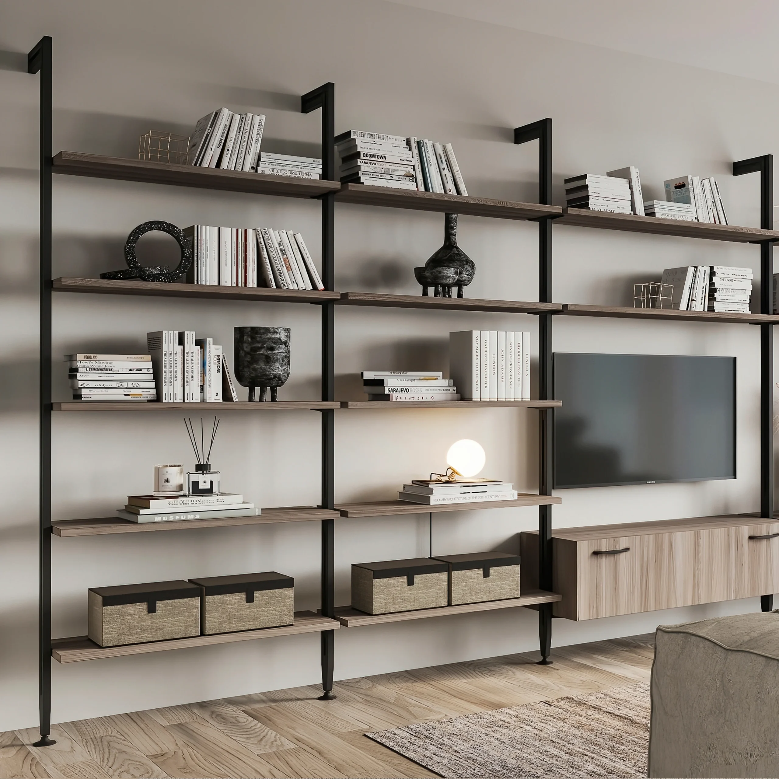 Emuca Lote de 2/3 estructuras Zero con herrajes y perfiles para montaje al suelo y a pared con nivelador rectangular Negro - Imagen 5