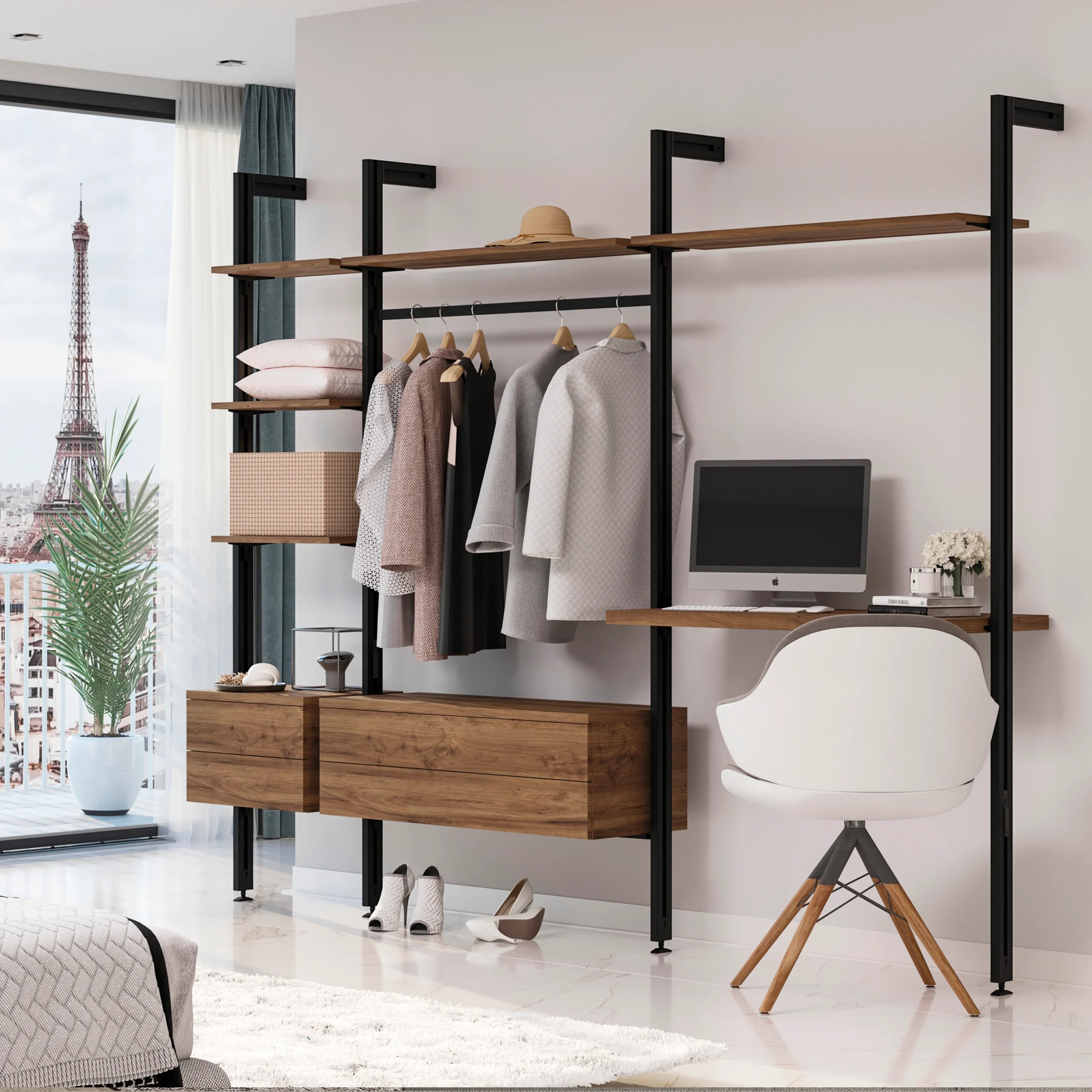 Emuca Lote de 2/3 estructuras Zero con herrajes y perfiles para montaje al suelo y a pared con nivelador rectangular Negro - Imagen 3
