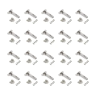 Emuca Lote de 20 bisagras X92 de apertura 105 grados con cierre suave y suplementos para atornillar, Acero, Níquel satinado