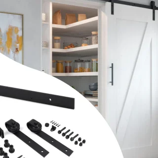 Emuca Kit de herrajes para una puerta corredera colgada de madera Barn, tableros no incluidos