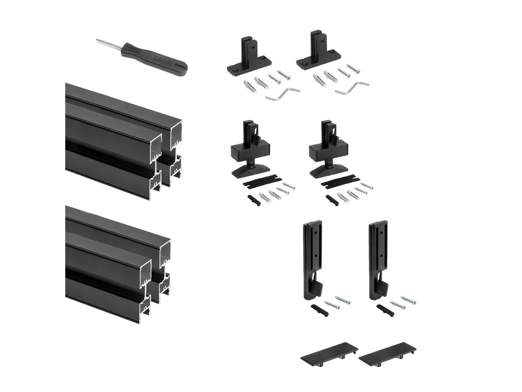 Emuca Lote de 2/3 estructuras Zero con herrajes y perfiles para montaje al suelo y a pared con nivelador rectangular Negro