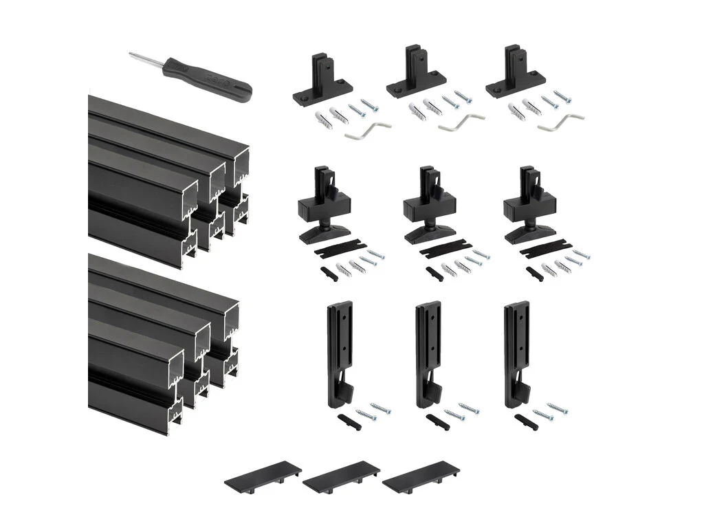 Emuca Lote de 2/3 estructuras Zero con herrajes y perfiles para montaje al suelo y a pared con nivelador rectangular Negro - Imagen 2