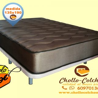 BASE TAPIZADA + COLCHON VISCO CARBONO 135×190